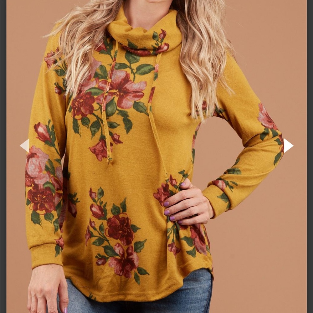 Mustard Floral Cowl Sweater